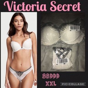 NWT! VS Dream Angels Ribbon Slot Push Up bra + Panty 38DDD/XXL